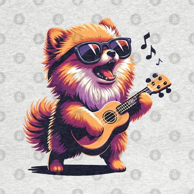 Dog Playing Guitar Singing Pomeranian Pom Funny by BraaiNinja